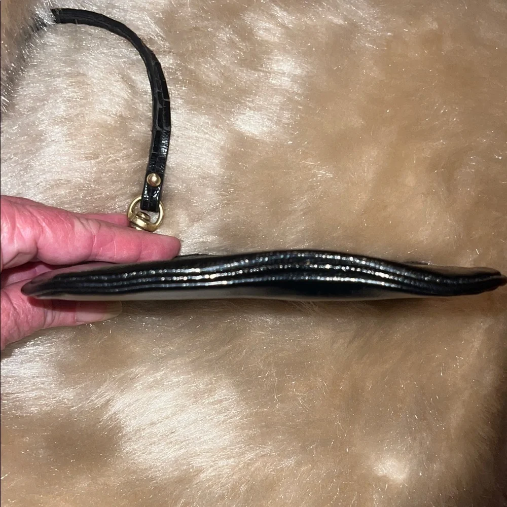 Coach Poppy Black Patent Leather Wristlet with Gold Accents